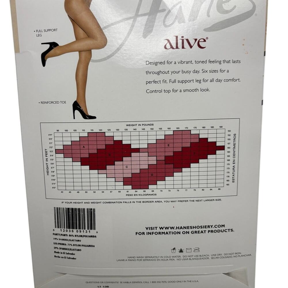 Hanes Alive Full Support Pantyhose Sheer Barely Black Size F NIP
